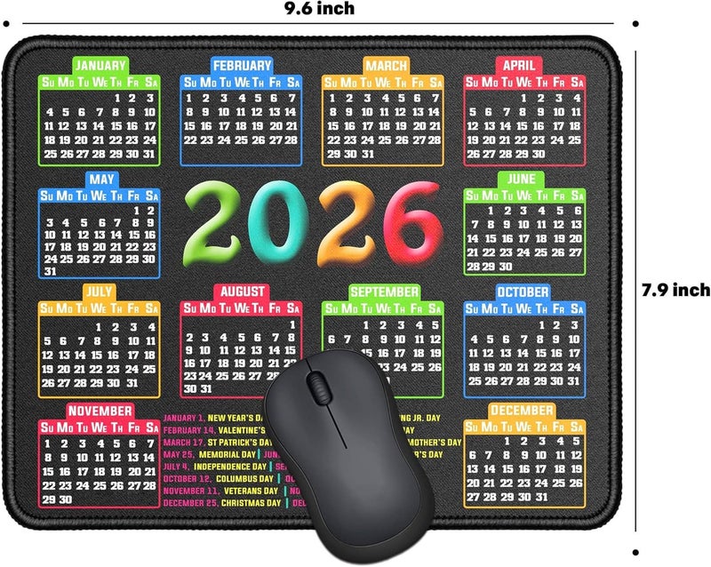 RMYMPMYX Mouse Pad with Stitched Edge, Computer Mouse Mat with Non-Slip Rubber Base, Mouse Pads for Computers Laptop Mouse 9.6x7.9x0.1 inch, (2026 Calendar Black) - Image 2